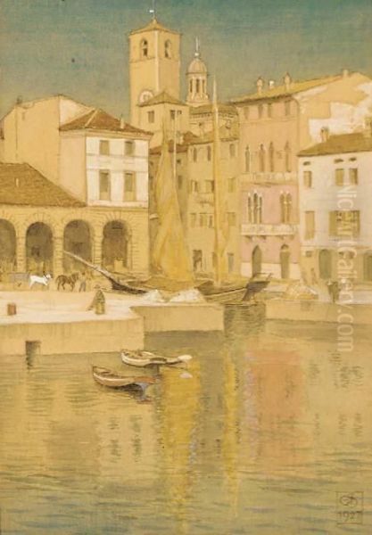 Harbour View Oil Painting by Joseph Edward Southall