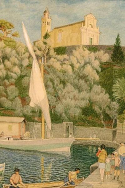 Vessels In An Italian Port Oil Painting by Joseph Edward Southall