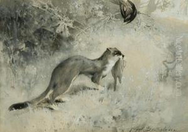 Stoat With Catch Oil Painting by Frank Southgate