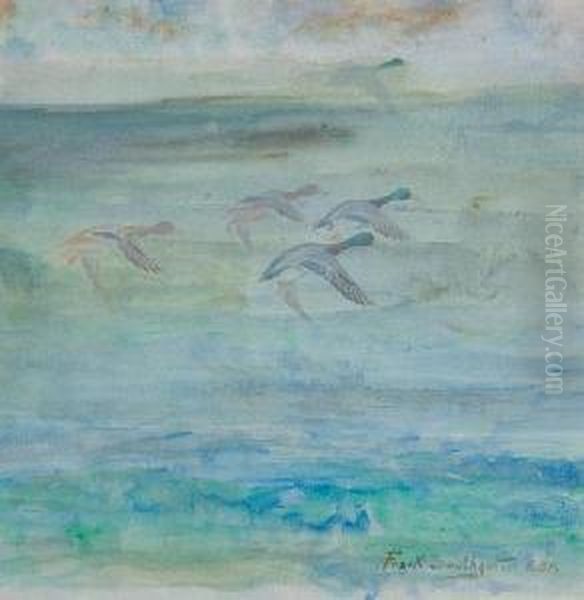 Mallards In Flight Oil Painting by Frank Southgate