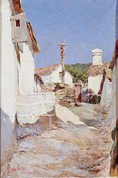 Vista De Una Calle Del Pueblo De Estribala Oil Painting by Alfredo Souto Cuero