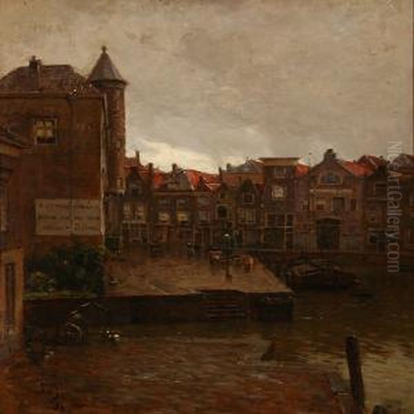 Canal Scene From Holland Oil Painting by Carl Martin Soya-Jensen