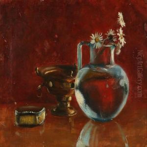 Still Life With Avase On A Table Oil Painting by Carl Martin Soya-Jensen