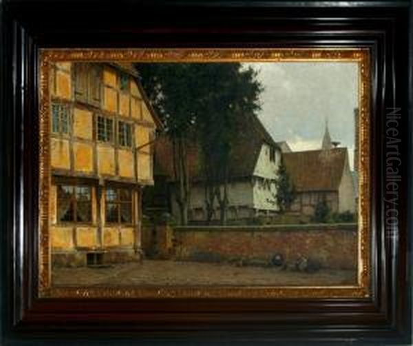 The Old Pharmacy In Ribe Town, Denmark Oil Painting by Carl Martin Soya-Jensen