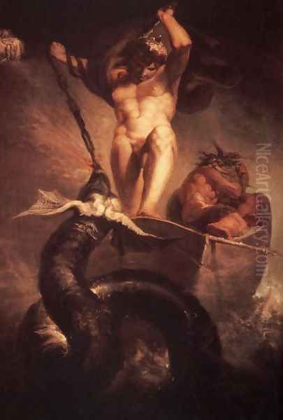 Thor in the Boat of Hymir Oil Painting by Johann Henry Fuseli