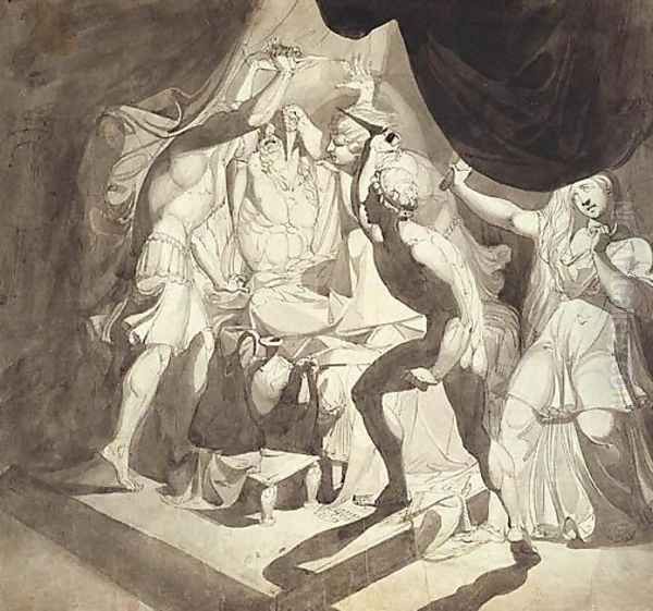 An Old Man Murdered by Three Younger Men Oil Painting by Johann Henry Fuseli