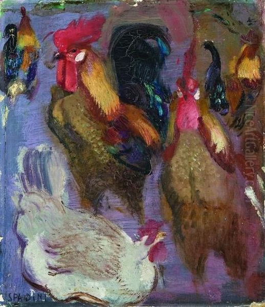 Galli E Galline Oil Painting by Armando Spadini