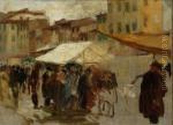 Piazza Di Mercato Oil Painting by Armando Spadini