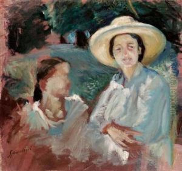 In Giardino (la Famaglia A Villaborghese) - (1913) Oil Painting by Armando Spadini