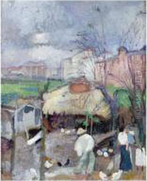 Cour De Ferme, Villa Parioli Oil Painting by Armando Spadini