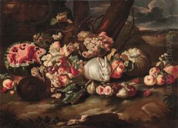 Natura Morta Di Frutta Su Sfondo Di Paesaggio Olio Su Tela Oil Painting by Bartolomeo Castelli Spadino