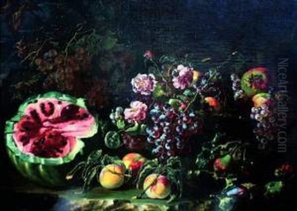 Nature Morte Aux Fruits Et Aux Fleurs Oil Painting by Bartolomeo Castelli Spadino