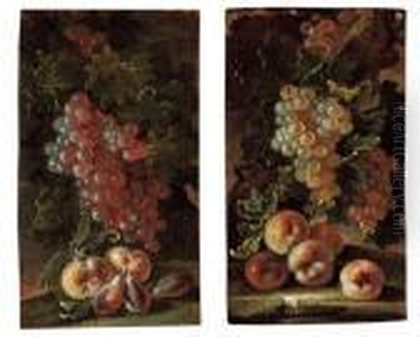 A) Natura Morta Con Uva Nera, Pesche E Prugne Oil Painting by Bartolomeo Castelli Spadino