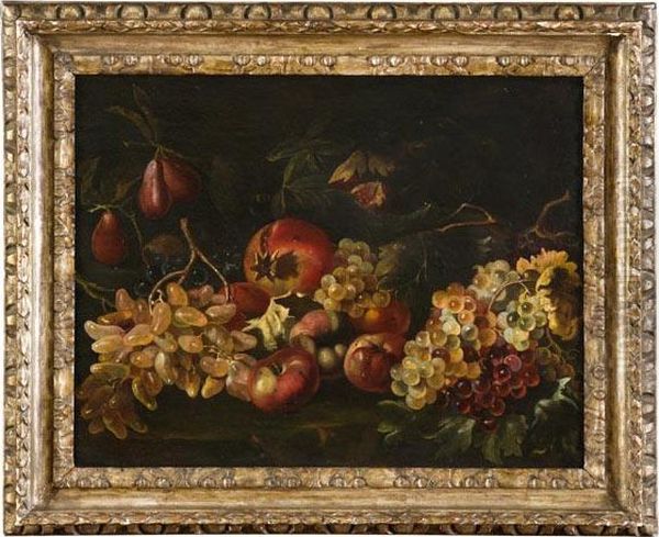 Natura Morta Di Uva, Mele E Melograno Oil Painting by Giovanni Paolo Castelli Spadino