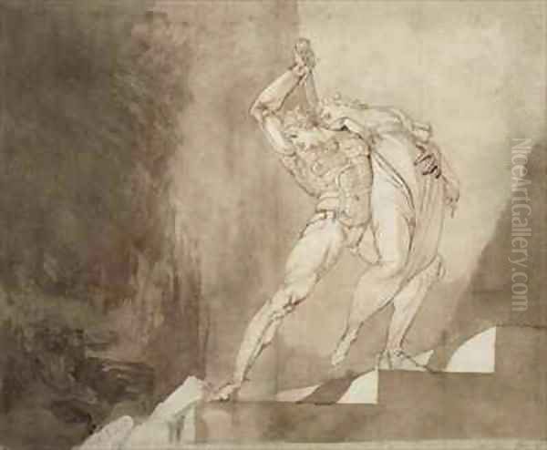 A Warrior Rescuing a Lady Oil Painting by Johann Henry Fuseli