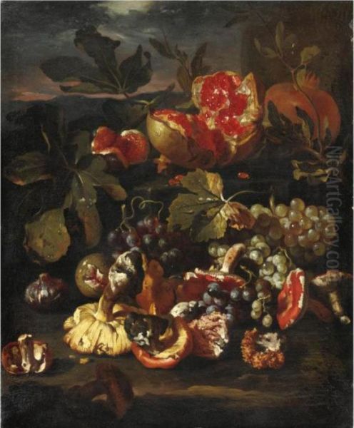 Natura Morta Di Frutta Con Melagrane, Uva, Funghi E Fichi Oil Painting by Giovanni Paolo Castelli Spadino