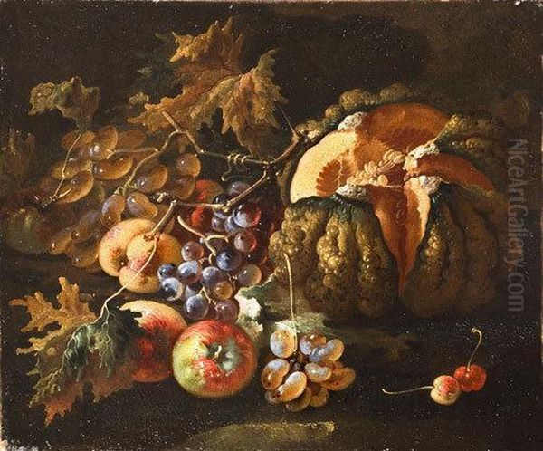 Una Zucca, Uve Bianche E Nere, Pesche Ed Altri Frutti En Plein Air Oil Painting by Giovanni Paolo Castelli Spadino