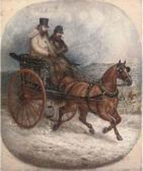 Trotting To The Meet, The Snow Falling Oil Painting by Charles Bilger Spalding