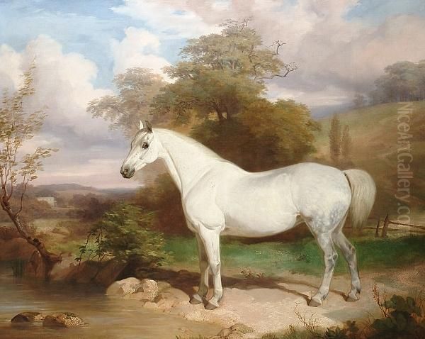 A Grey Mare In An Extensive Landscape Oil Painting by Charles Bilger Spalding