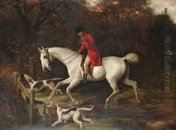 A Huntsman And Hounds On A Woodland Path Oil Painting by Charles Bilger Spalding