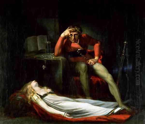 The Italian Court or Ezzelier Count of Ravenna musing over the body of Meduna slain by him for infidelity during his absence in the Holy Land Oil Painting by Johann Henry Fuseli