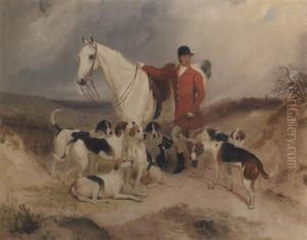 Dick Burton, Huntsman To The Tidworth Hunt, With His Hunter And Hounds Oil Painting by Charles Bilger Spalding