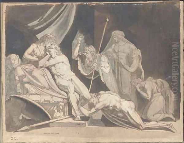 Meleager implored by the Aetolians to defend the City of Calydon (Iliad IX, 574-586) Oil Painting by Johann Henry Fuseli