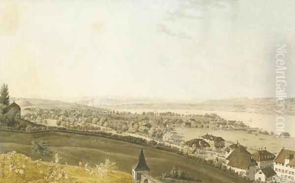 Vue des environs et du lac de Zurich, prise de la promenade du rempart Oil Painting by Johann Henry Fuseli