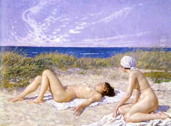 Sunbathing in the Dunes Oil Painting by Paul-Gustave Fischer