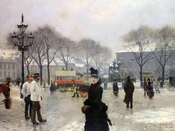 A Winter's Day on Kongens Nytorv Copenhagen Oil Painting by Paul-Gustave Fischer