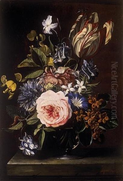 Bunch Of Flowers In Vase Oil Painting by Michel Joseph Speeckaert