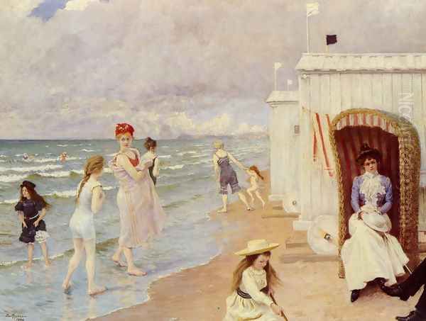 A Day At The Beach Oil Painting by Paul-Gustave Fischer