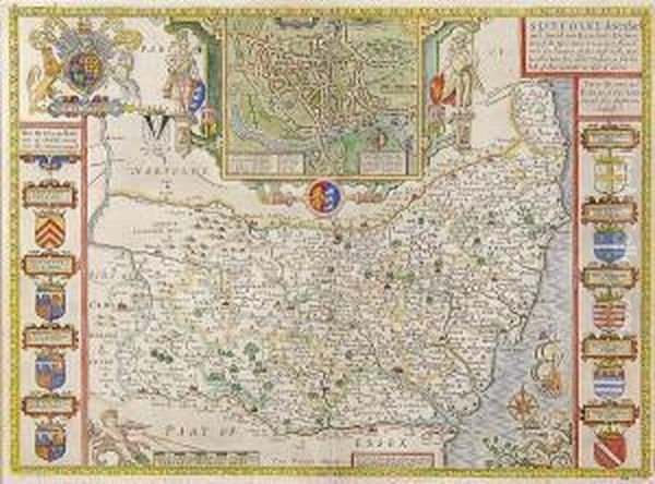 Suffolk, 1676 Edition For Thomas Bassett And Richard Chiswell Oil Painting by John Speede