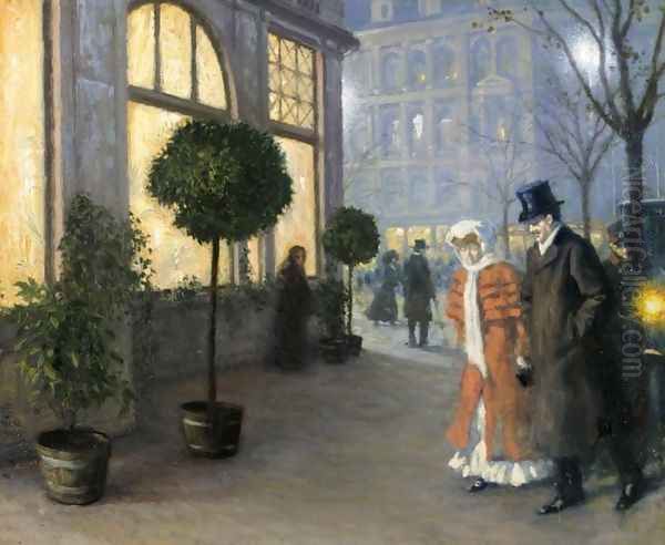 After the Theatre (Efter Teatret) Oil Painting by Paul-Gustave Fischer