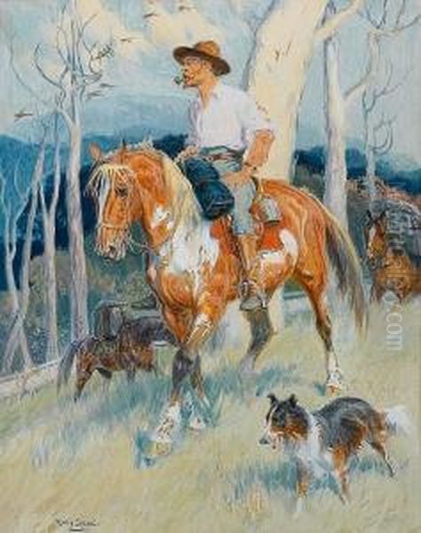 Coo-ee; The Pioneer, A Pair Oil Painting by Percy Fred. Seaton Spence