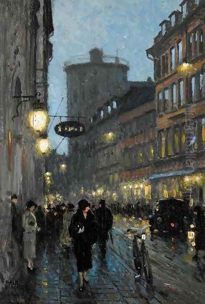 Street at Evening (Aftenstemning) Oil Painting by Paul-Gustave Fischer