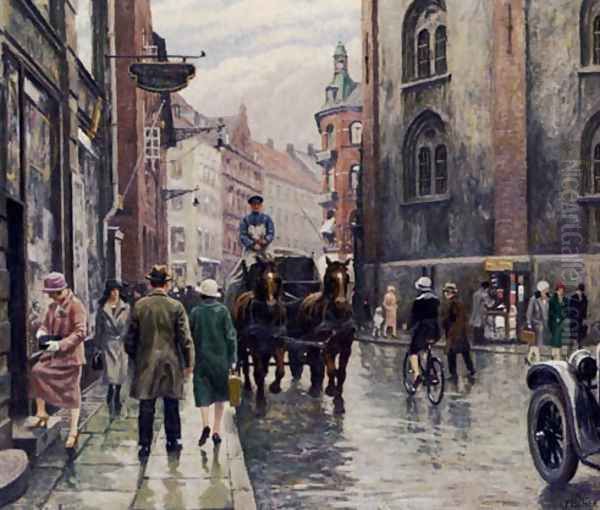 Street Scene In Copenhagen Oil Painting by Paul-Gustave Fischer