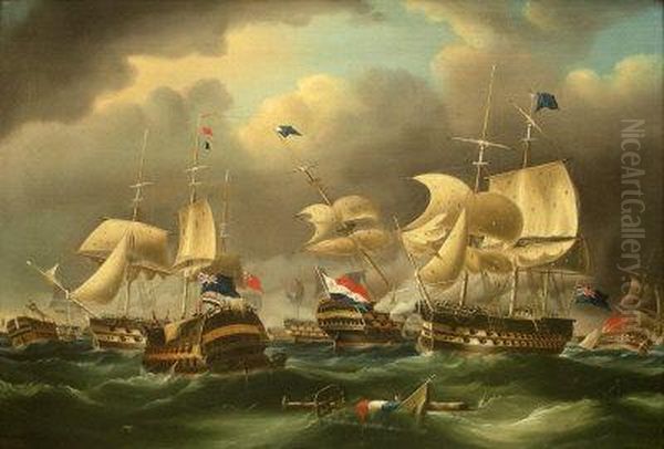 The English And Dutch Fleet Engaged In Battle Oil Painting by Richard Barnett Spencer