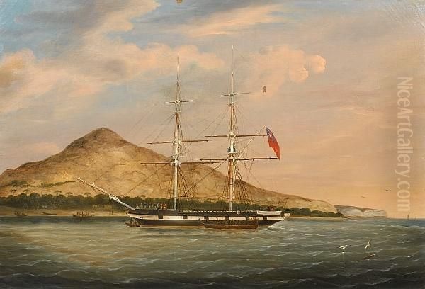 A British Civilian Vessel At Anchor In The South Pacific Oil Painting by Richard Barnett Spencer