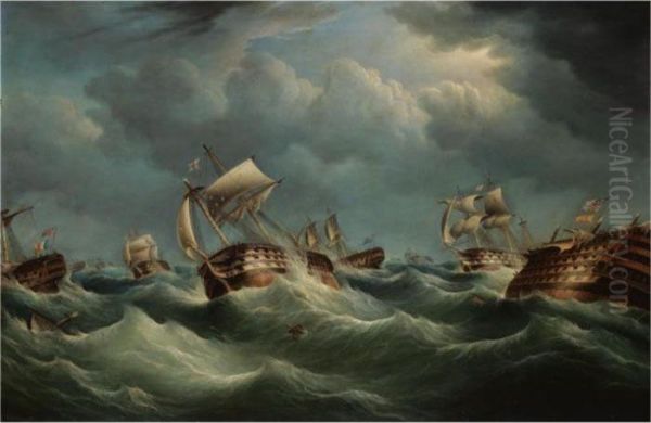 The Storm After The Battle Of Trafalgar Oil Painting by Richard Barnett Spencer