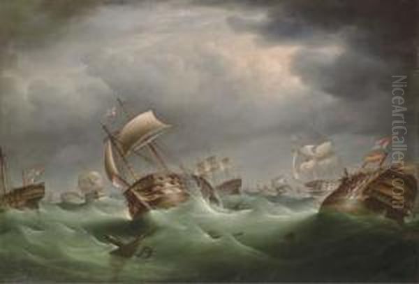 The Battle Of Trafalgar Oil Painting by Richard Barnett Spencer