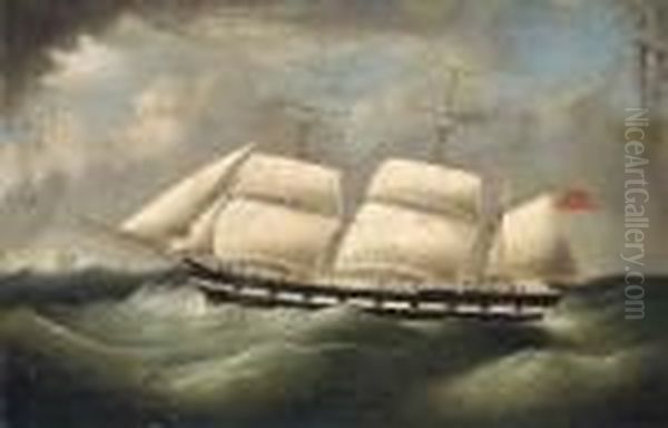 A Merchantman Under Reduced Sail In Heavy Seas Oil Painting by Richard Barnett Spencer