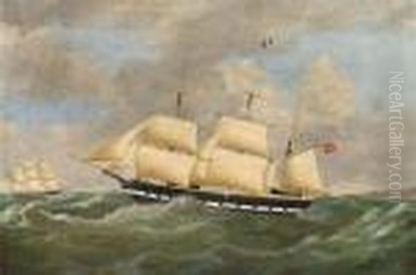 The Hamburg Barque Nurn America Under Reduced Sail And Running Down The Coast Oil Painting by Richard Barnett Spencer