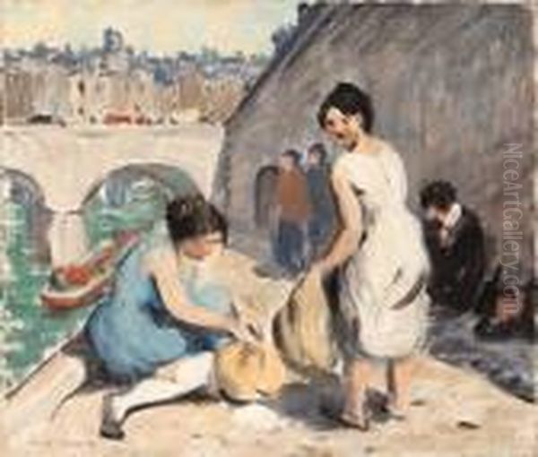 On The Quai Oil Painting by Robert Spencer