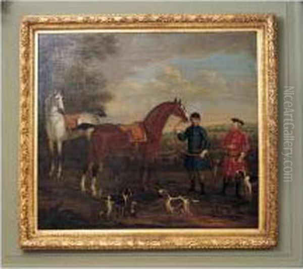 A Bay And A Grey Hunter In A 
Landscape, Belonging To Thomas Watson, 3rd Earl Of Rockingham 
(1715-1746) Oil Painting by James Seymour And Thomas Spencer