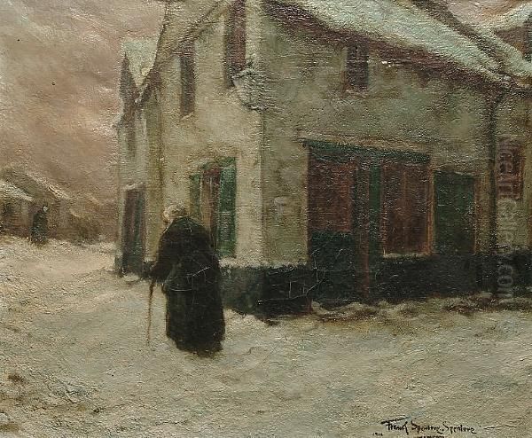 A Figure In A Snowy Street Oil Painting by Frank Spenlove Spenlove