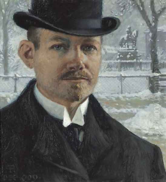 Self-portrait, Nytorv in Winter Oil Painting by Paul-Gustave Fischer