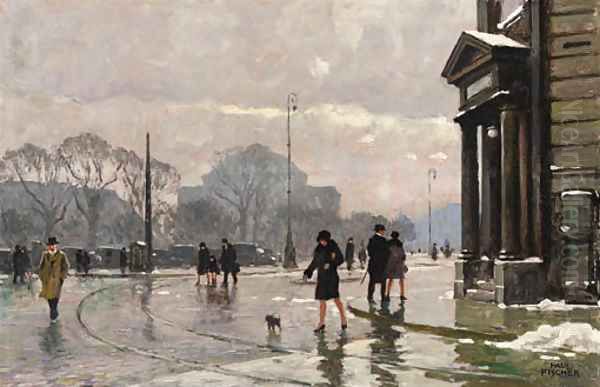 Winter street scene, Copenhagen Oil Painting by Paul-Gustave Fischer