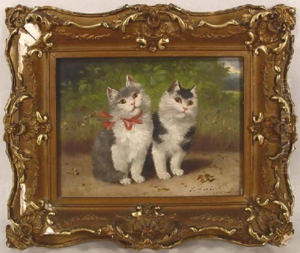 2 Cats In Agarden Oil Painting by Sophie Sperlich