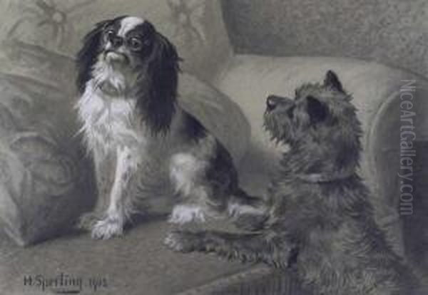 Zwei Hunde In Der Stube Oil Painting by Heinrich Sperling